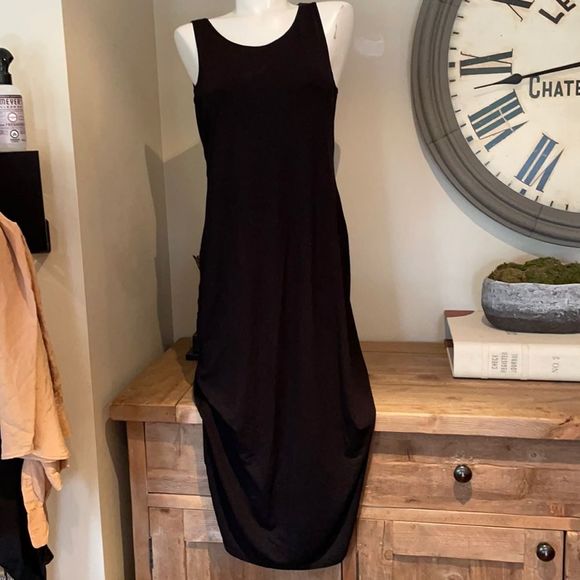 Eileen Fisher Black Midi Tank Dress Euc 